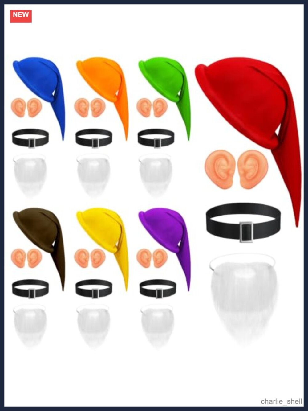 28 Piece Gnome Halloween Costume Set Dwarf Hats Ears Beards Belts Adult Cosplay